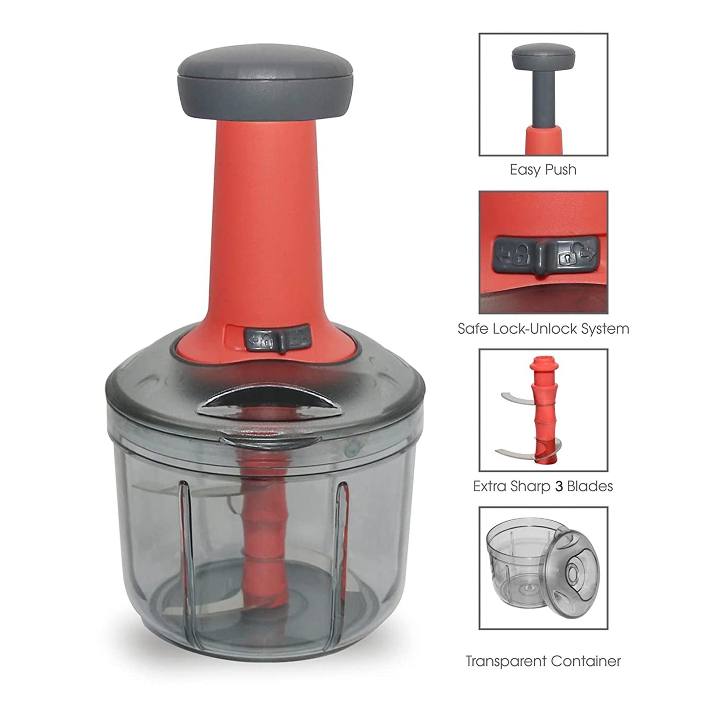 Matte Finish Hand Press Chopper with 3 Blades for Easy Vegetable & Fruit Chopping - infinityexculsivestore.com