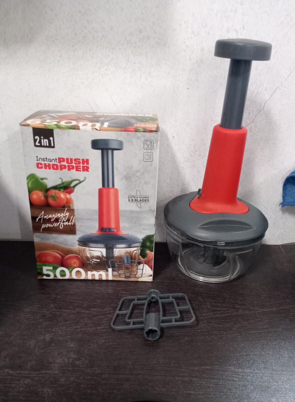 Matte Finish Hand Press Chopper with 3 Blades for Easy Vegetable & Fruit Chopping - infinityexculsivestore.com