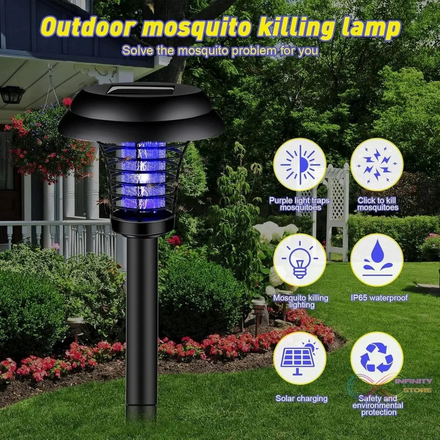 Medium Garden Solar Powered LED Mosquito Trap / Bug Zapper (1 Pc) - infinityexculsivestore.com