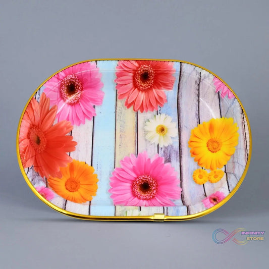 Medium Plastic Flower Printed Design Serving Tray (1 Pc / 31 x 21 CM / Mix Color) - infinityexculsivestore.com