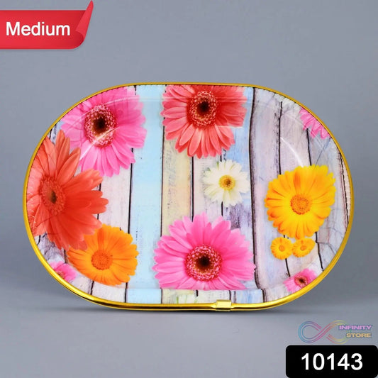 Medium Plastic Flower Printed Design Serving Tray (1 Pc / 31 x 21 CM / Mix Color) - infinityexculsivestore.com