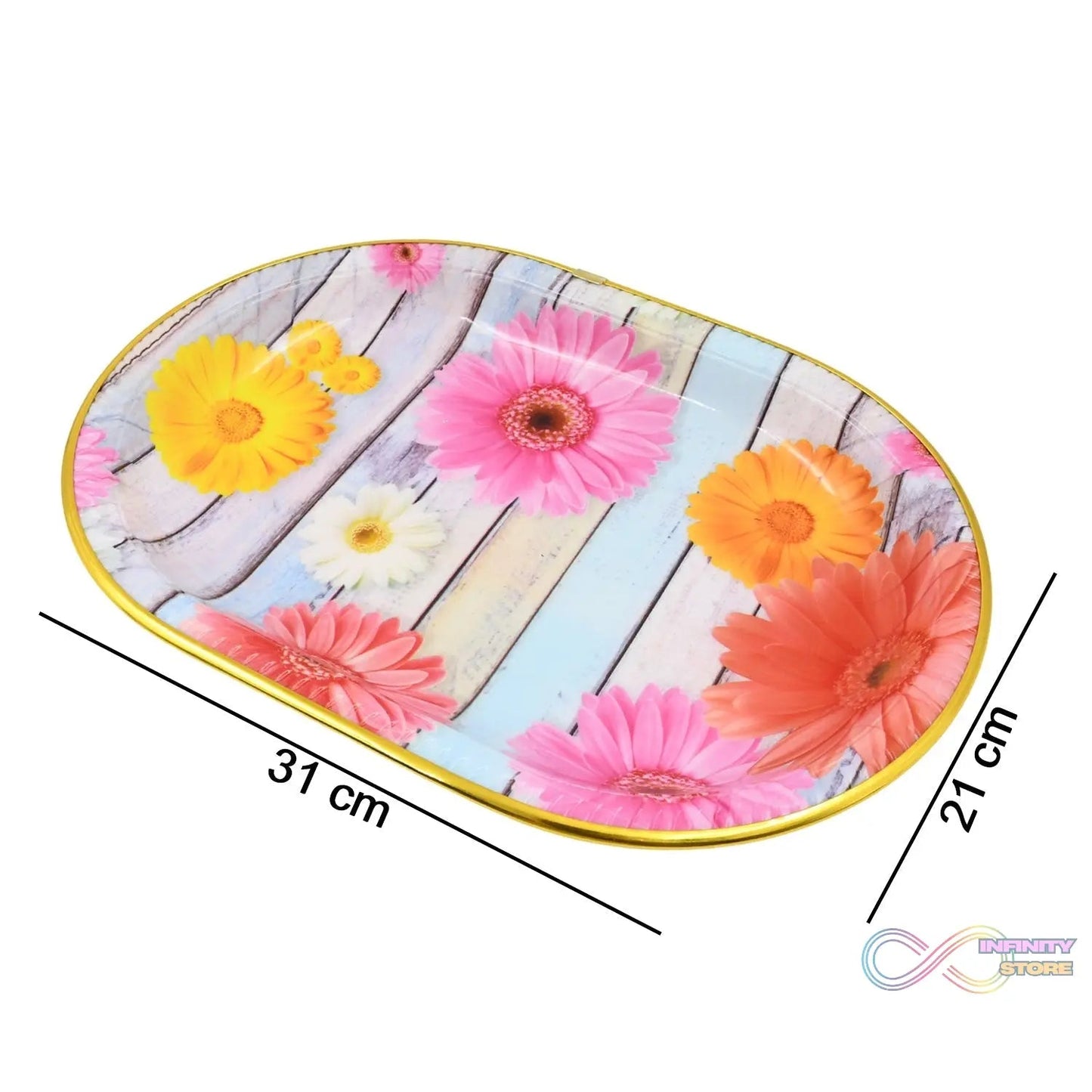 Medium Plastic Flower Printed Design Serving Tray (1 Pc / 31 x 21 CM / Mix Color) - infinityexculsivestore.com