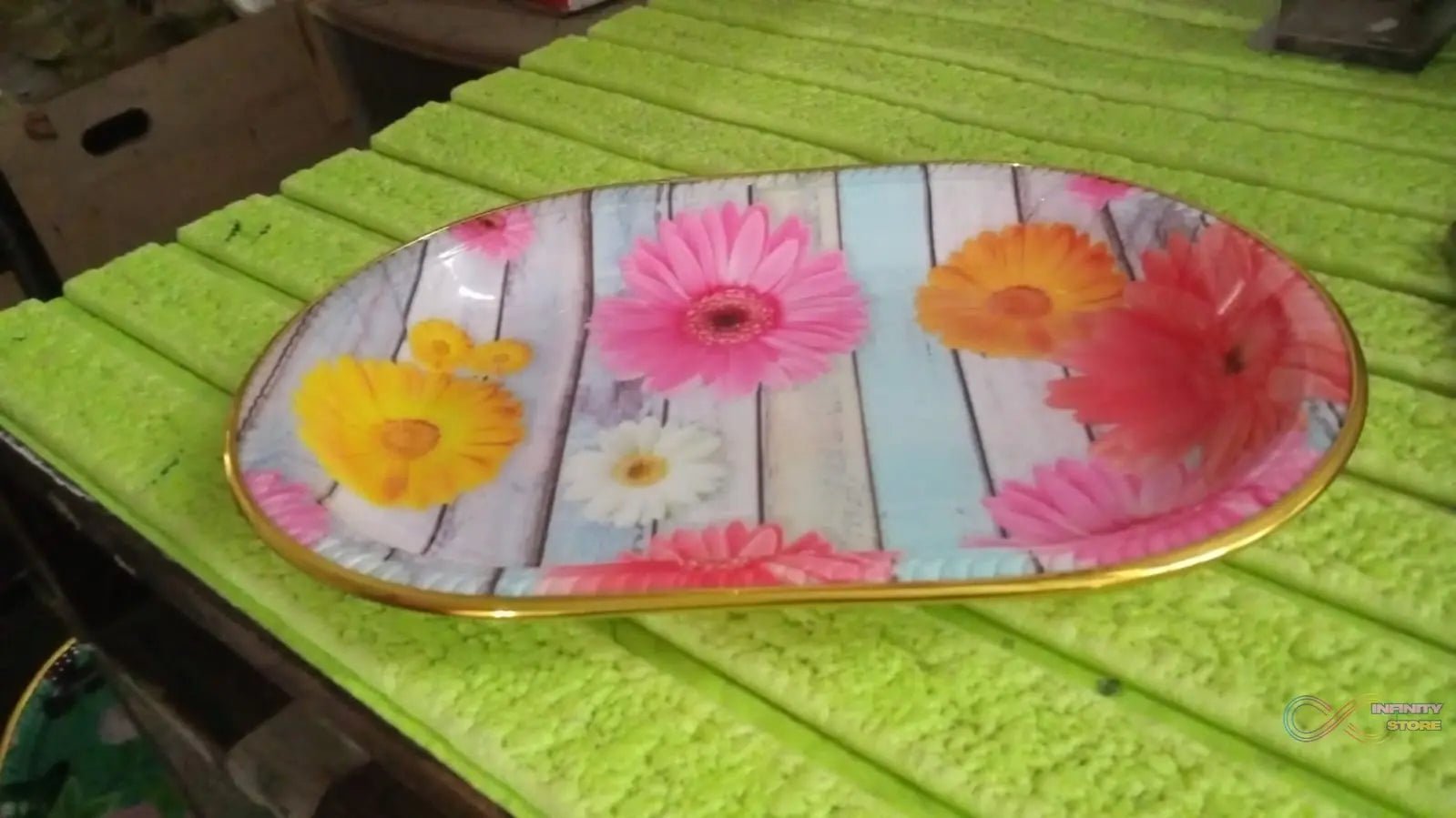 Medium Plastic Flower Printed Design Serving Tray (1 Pc / 31 x 21 CM / Mix Color) - infinityexculsivestore.com