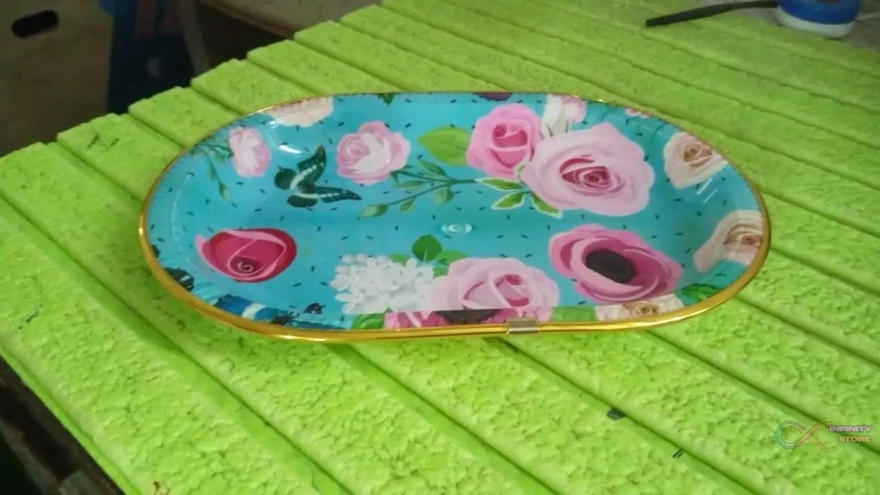 Medium Plastic Flower Printed Design Serving Tray (1 Pc / 31 x 21 CM / Mix Color) - infinityexculsivestore.com