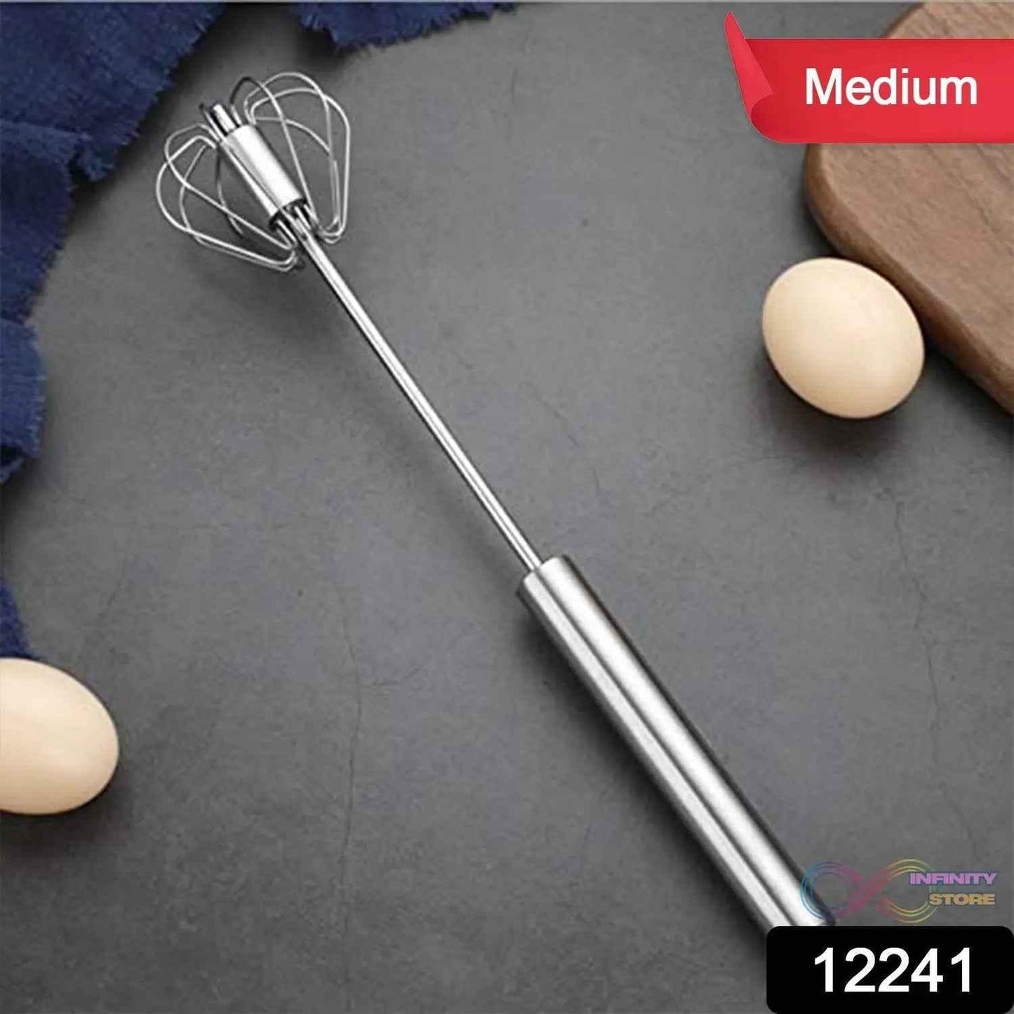 Medium Stainless Steel Egg Whisk, Hand Push Rotary Whisk Blender (1 Pc / 30 Cm) - infinityexculsivestore.com