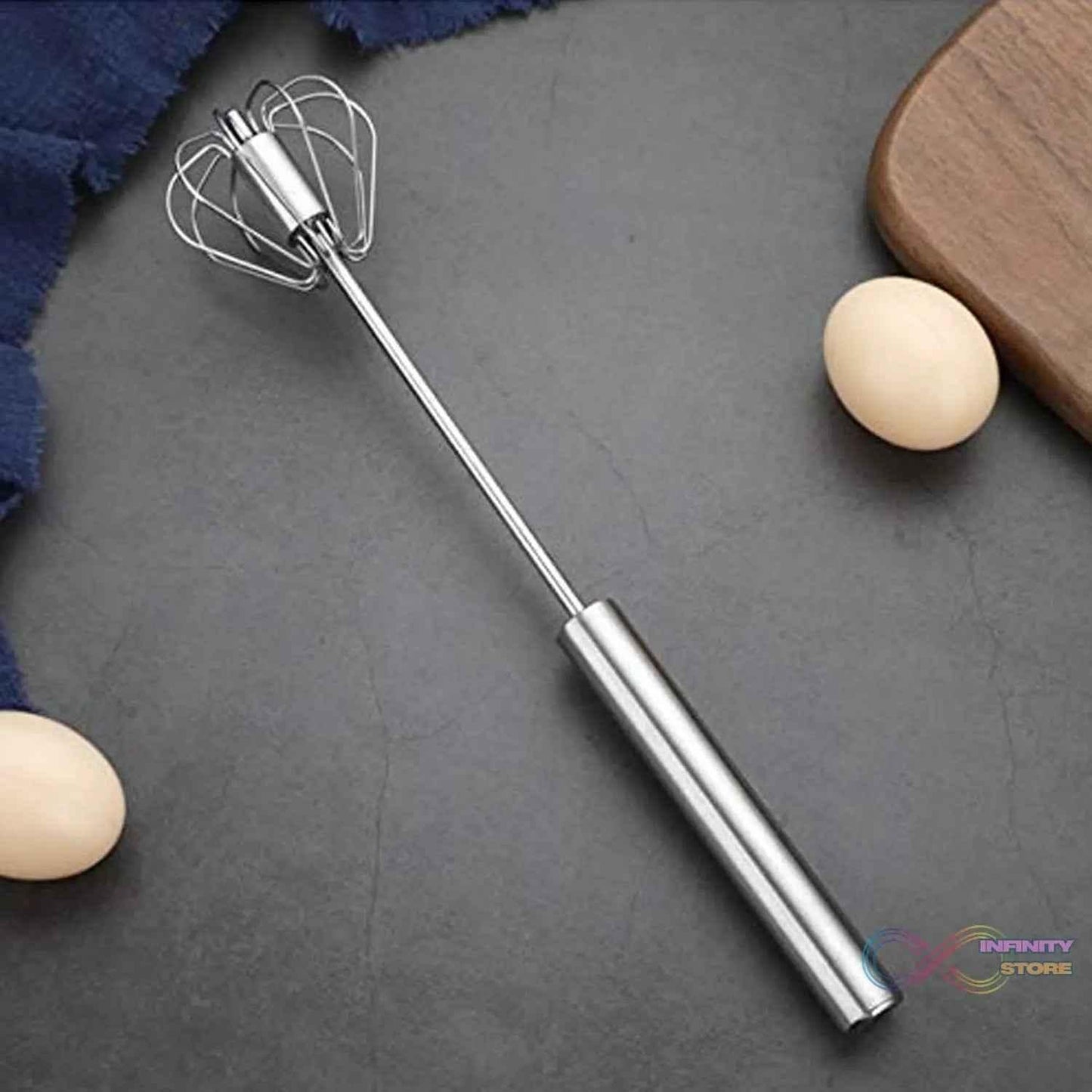 Medium Stainless Steel Egg Whisk, Hand Push Rotary Whisk Blender (1 Pc / 30 Cm) - infinityexculsivestore.com