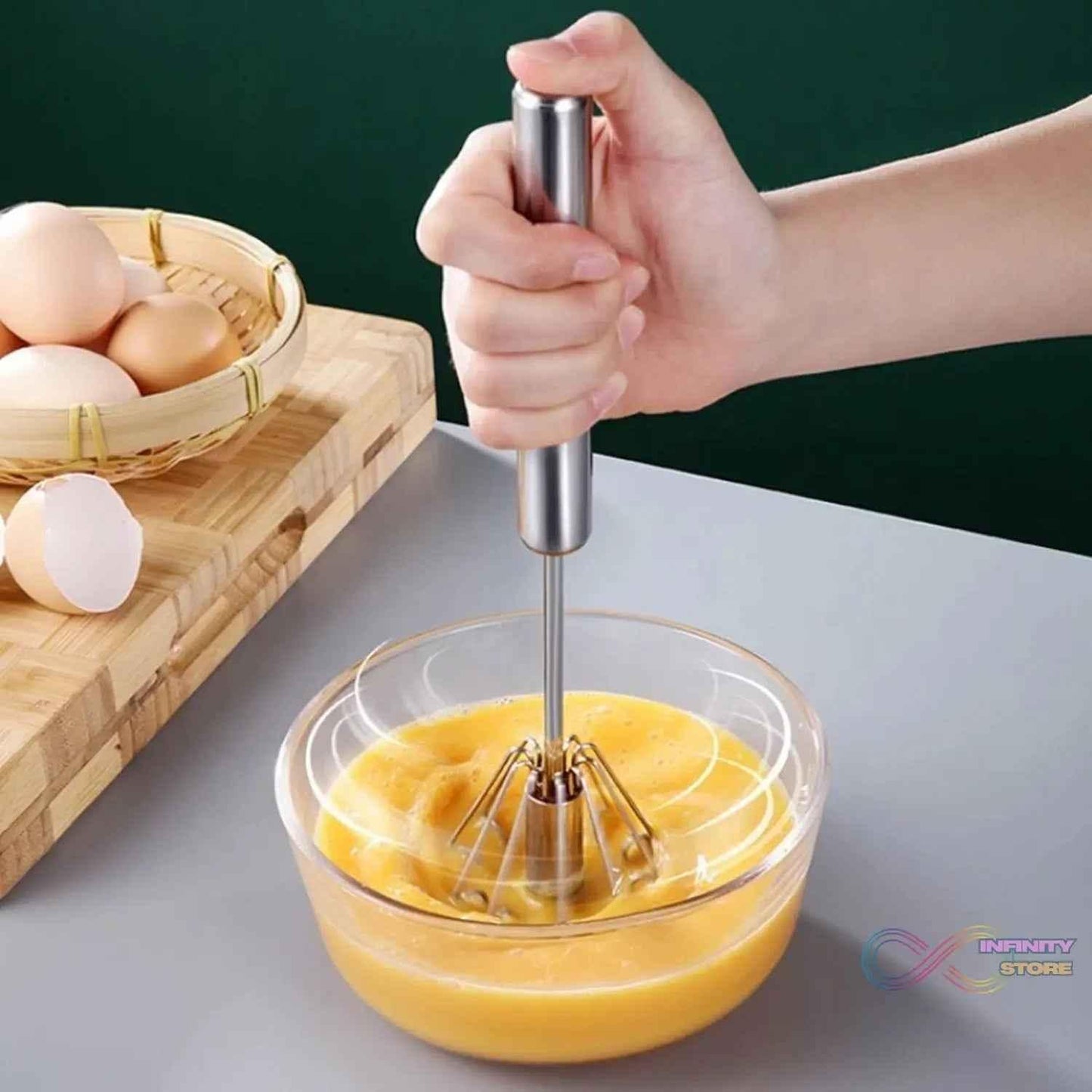 Medium Stainless Steel Egg Whisk, Hand Push Rotary Whisk Blender (1 Pc / 30 Cm) - infinityexculsivestore.com