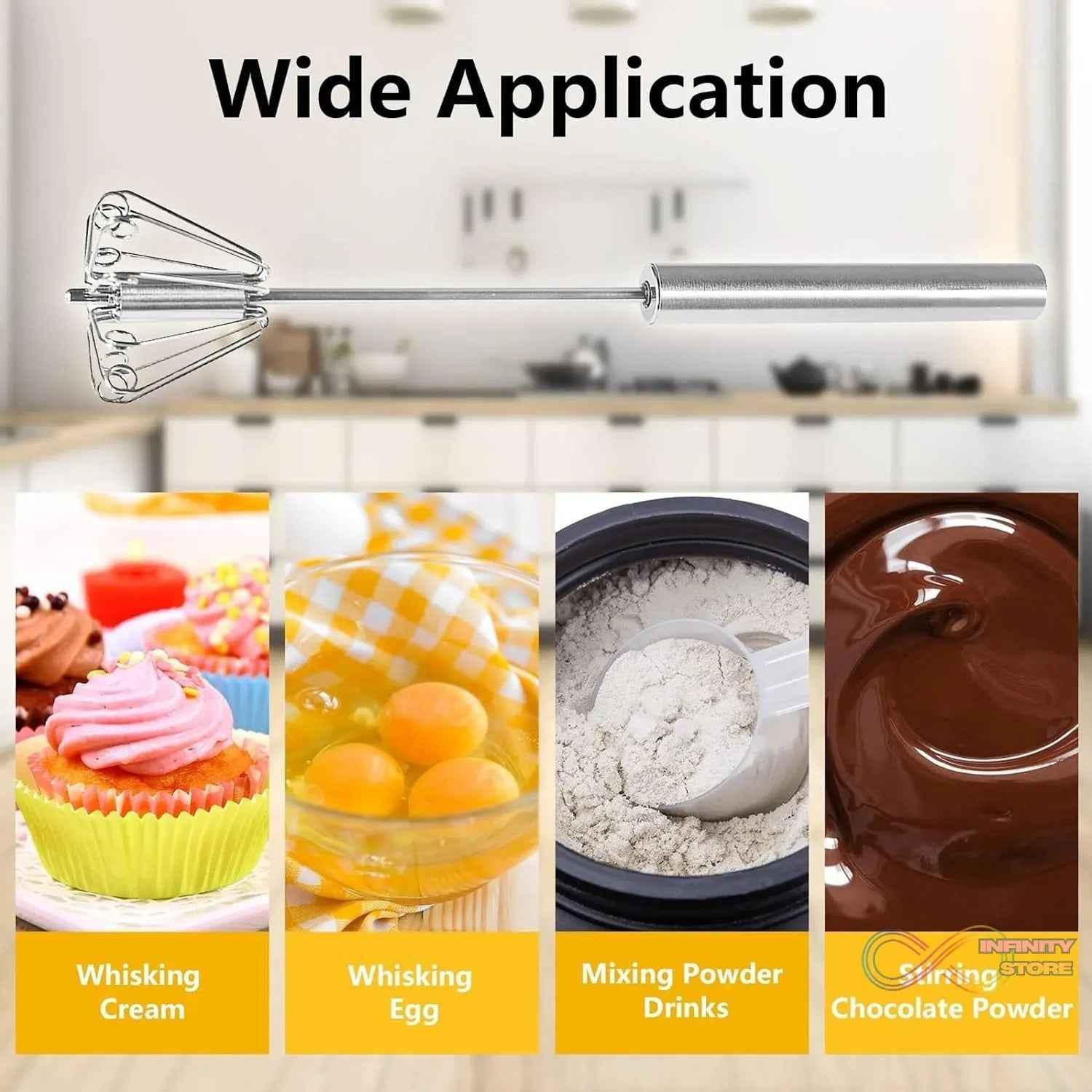 Medium Stainless Steel Egg Whisk, Hand Push Rotary Whisk Blender (1 Pc / 30 Cm) - infinityexculsivestore.com