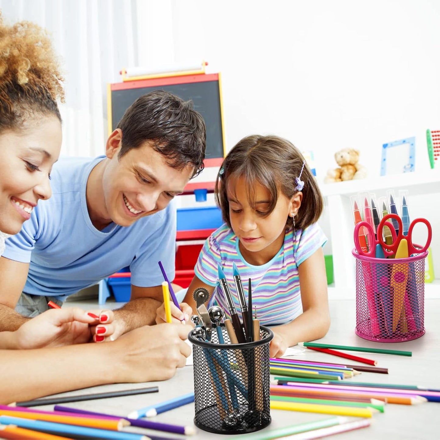 Metal Mesh Pen Holder for Desk (1 Pc): Pen Stand, Pencil Organizer, Stationery Storage - infinityexculsivestore.com