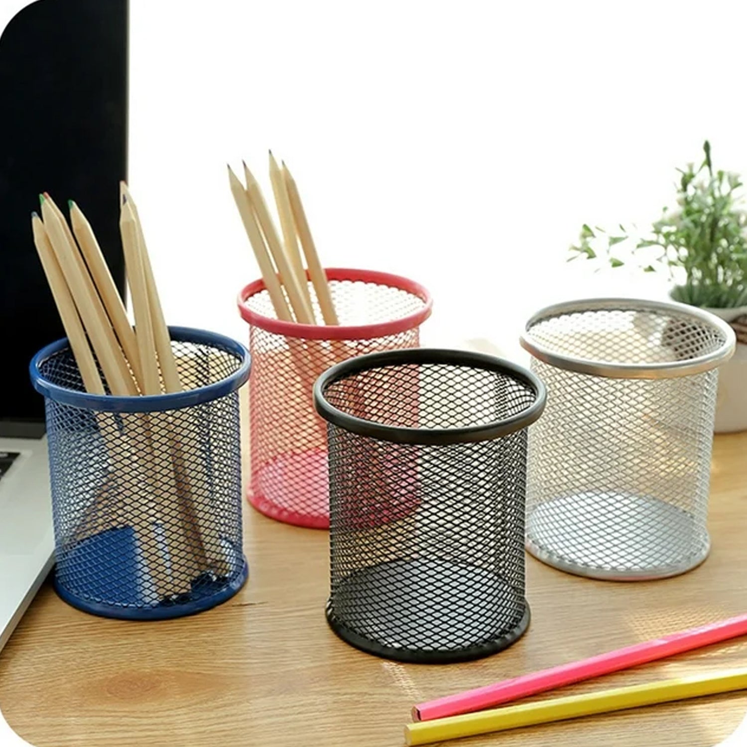 Metal Mesh Pen Holder for Desk (1 Pc): Pen Stand, Pencil Organizer, Stationery Storage - infinityexculsivestore.com
