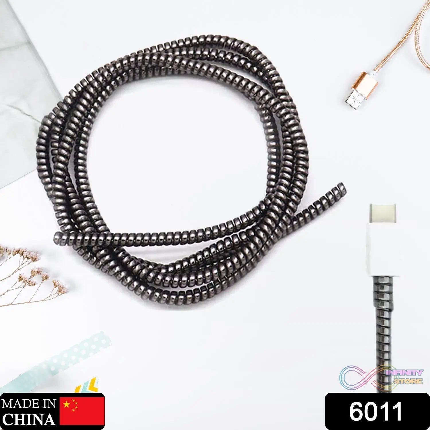 Metallic Finish Cable Spiral Protector / Wire Repair / Pet Cord Protector / Headphone Saver, Cable Wrap / Cover for Mac Charging Cable - infinityexculsivestore.com