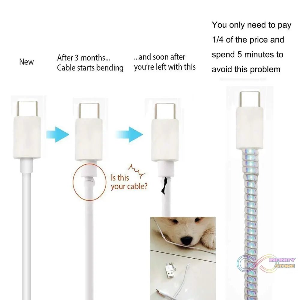 Metallic Finish Cable Spiral Protector / Wire Repair / Pet Cord Protector / Headphone Saver, Cable Wrap / Cover for Mac Charging Cable - infinityexculsivestore.com