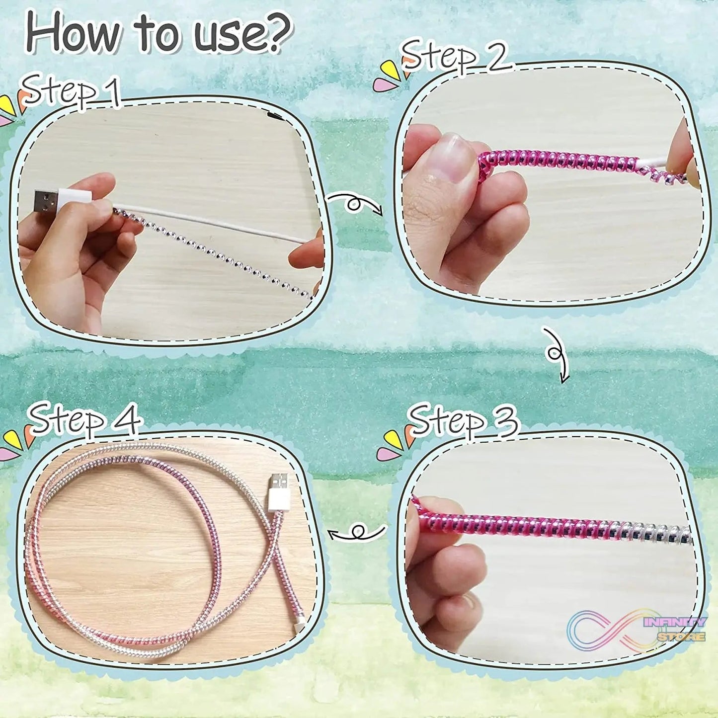 Metallic Finish Cable Spiral Protector / Wire Repair / Pet Cord Protector / Headphone Saver, Cable Wrap / Cover for Mac Charging Cable - infinityexculsivestore.com