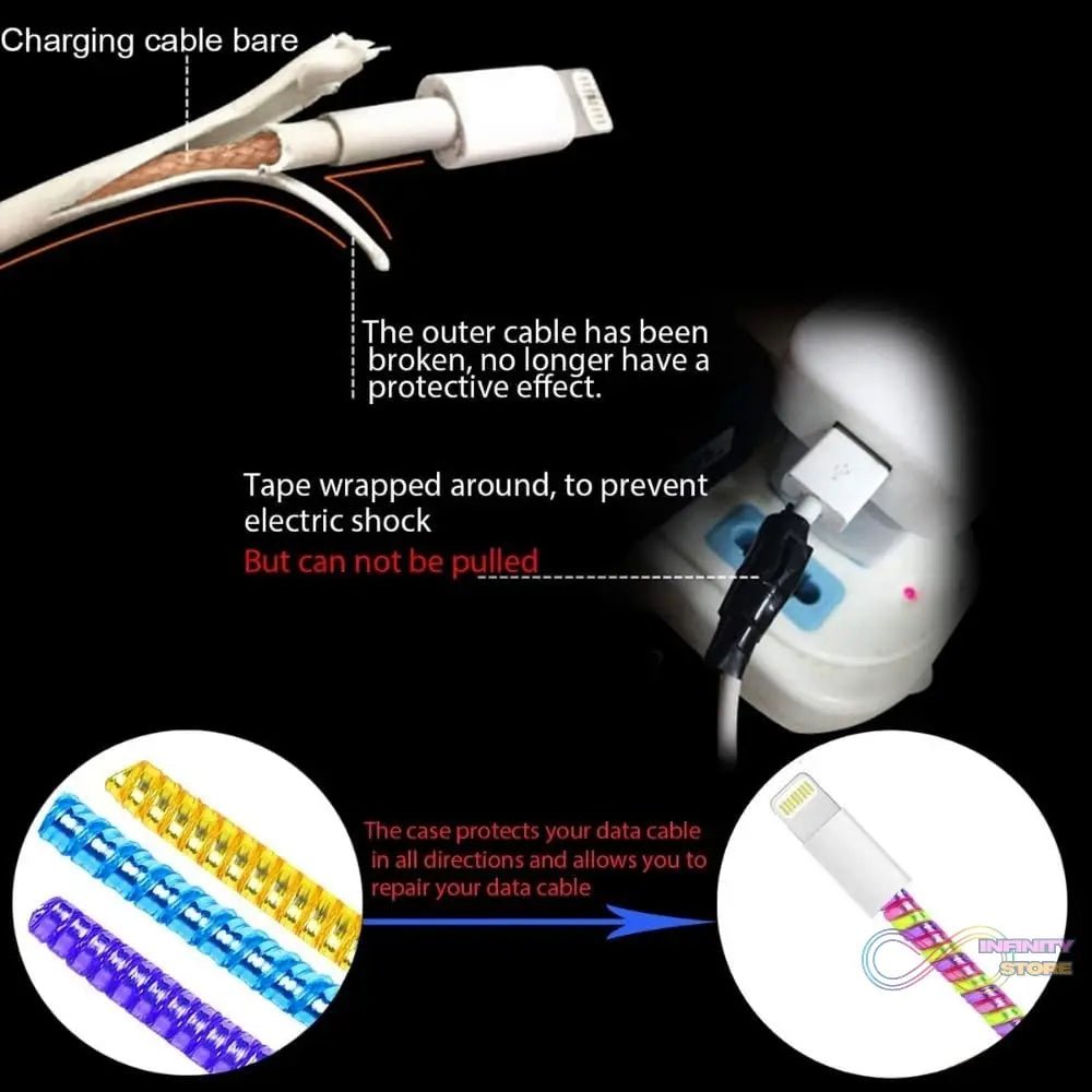 Metallic Finish Cable Spiral Protector / Wire Repair / Pet Cord Protector / Headphone Saver, Cable Wrap / Cover for Mac Charging Cable - infinityexculsivestore.com