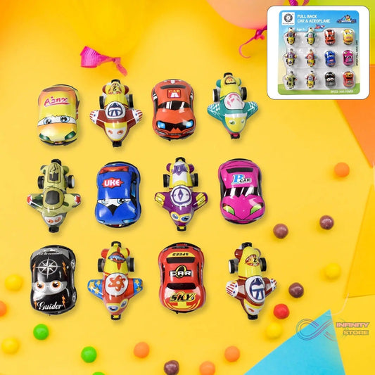 Mini Pull Back Car & Aeroplane PVC Plastic Pull Back Car Cartoon Toys (12 Pcs Set) - infinityexculsivestore.com