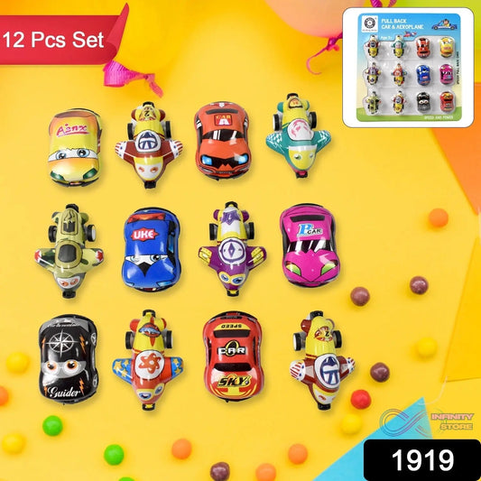 Mini Pull Back Car & Aeroplane PVC Plastic Pull Back Car Cartoon Toys (12 Pcs Set) - infinityexculsivestore.com