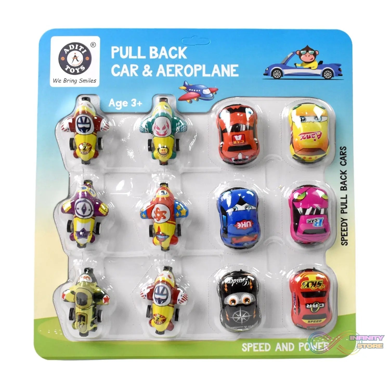 Mini Pull Back Car & Aeroplane PVC Plastic Pull Back Car Cartoon Toys (12 Pcs Set) - infinityexculsivestore.com
