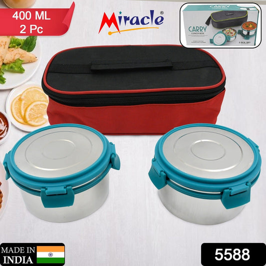 Miracle Carry Lunch Box Microwave Safe Lunch Box With Insulated Bag 2 Compartment Lunch Box (400 ML / 2 pc) - infinityexculsivestore.com