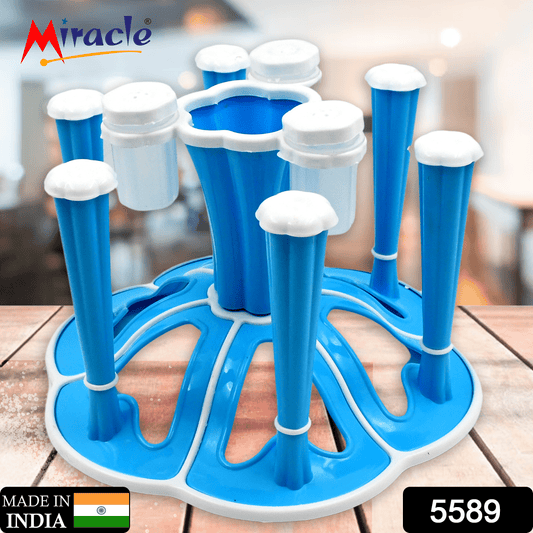 Miracle Plastic Glass Stand / Tumbler Holder / Glass Holder for Kitchen / Dining Table 6 Glasses Stand With 3 Pepper Salt (Moq : - 2 Pc) - infinityexculsivestore.com
