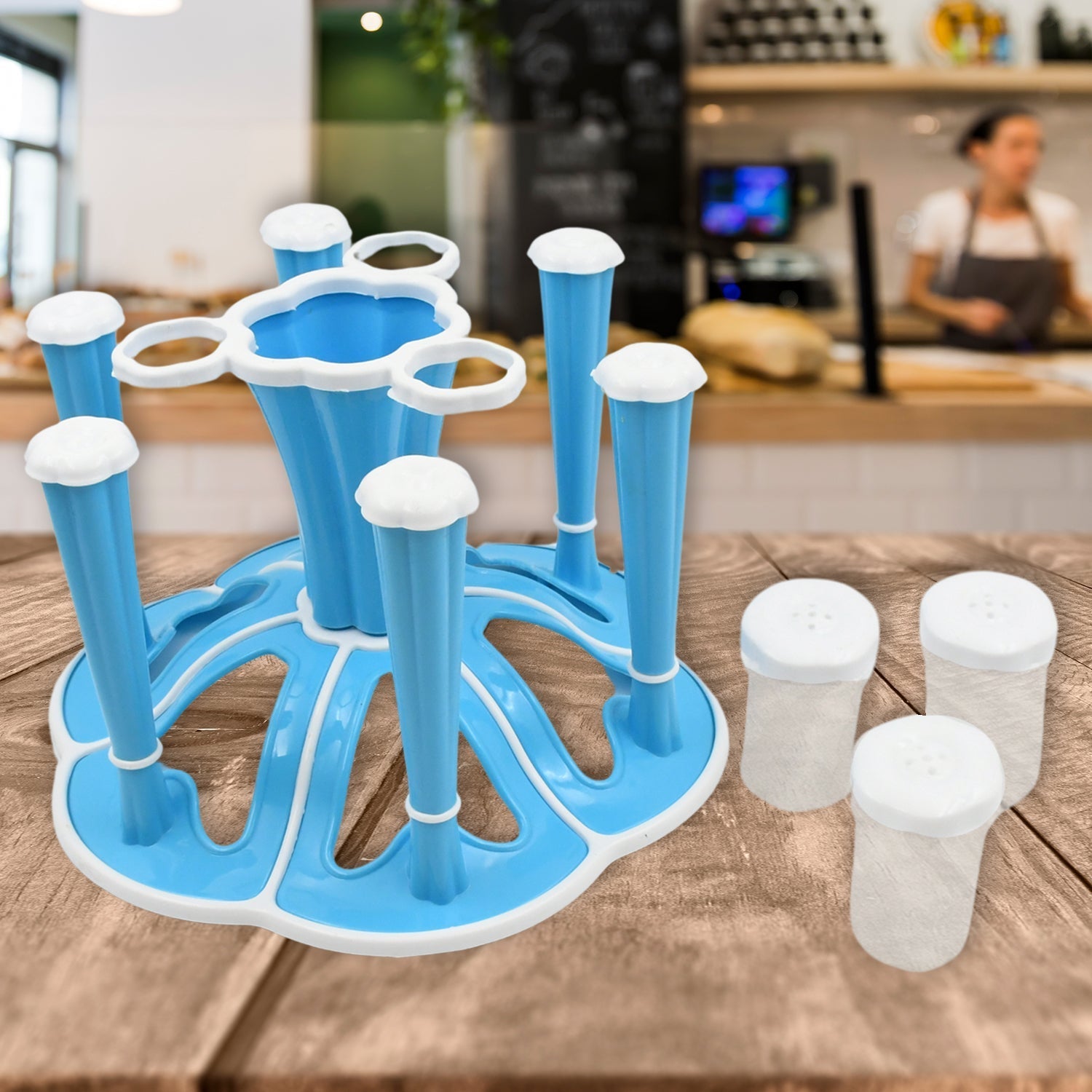 Miracle Plastic Glass Stand / Tumbler Holder / Glass Holder for Kitchen / Dining Table 6 Glasses Stand With 3 Pepper Salt (Moq : - 2 Pc) - infinityexculsivestore.com