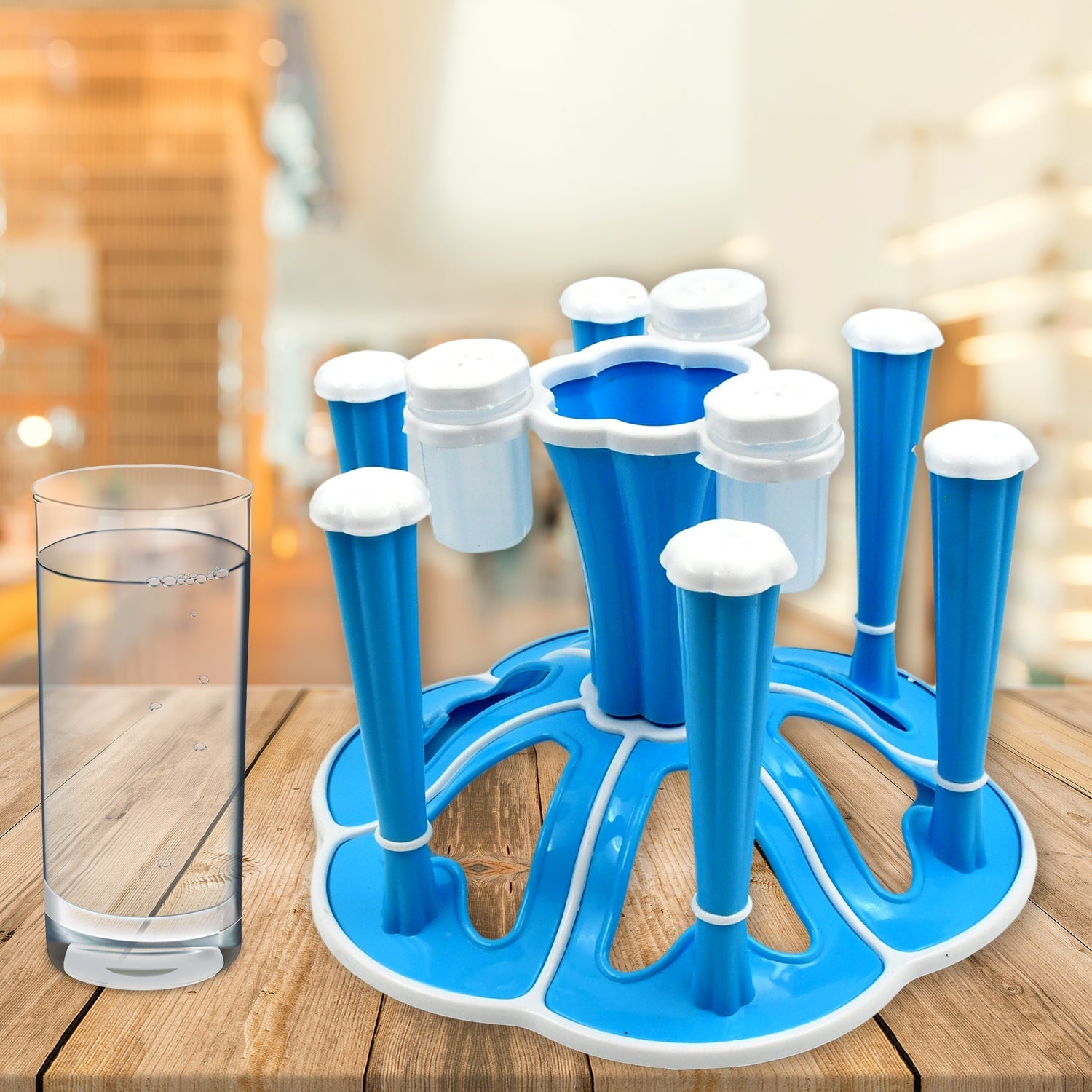 Miracle Plastic Glass Stand / Tumbler Holder / Glass Holder for Kitchen / Dining Table 6 Glasses Stand With 3 Pepper Salt (Moq : - 2 Pc) - infinityexculsivestore.com