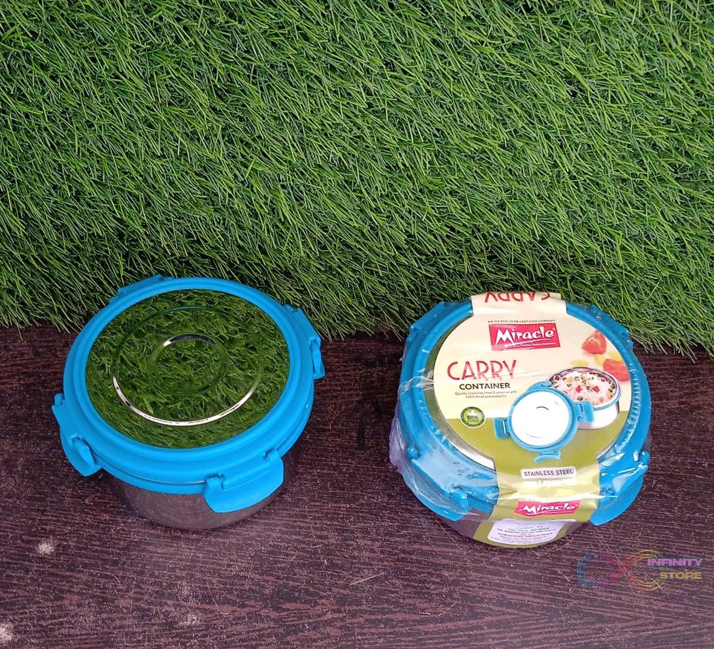 Miracle Solo round Lunch box High Grade Stainless Steel Double Wall Insulated 300ML Food Container 4 Lock Clip Leak Proof Lid, Best Return Gift for Any Occasion (1 Pc) - infinityexculsivestore.com