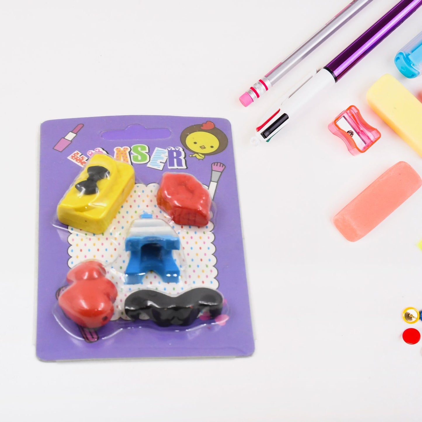 Mix Design 1 Set Fancy & Stylish Colorful Erasers for Children Different Designs & Mix, Eraser Set for Return Gift, Birthday Party, School Prize (1 Set) - infinityexculsivestore.com