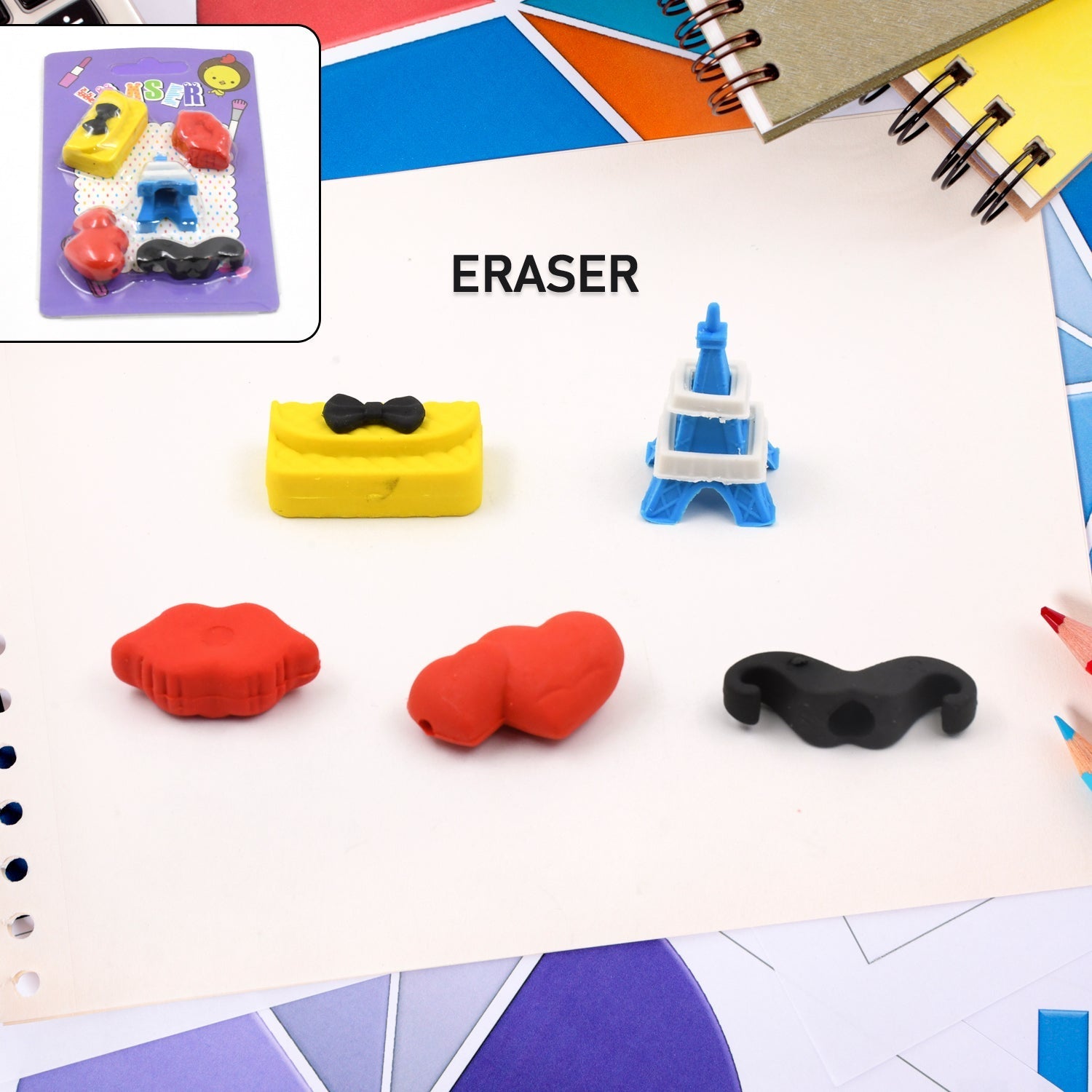 Mix Design 1 Set Fancy & Stylish Colorful Erasers for Children Different Designs & Mix, Eraser Set for Return Gift, Birthday Party, School Prize (1 Set) - infinityexculsivestore.com