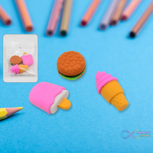 Mix Design Fancy & Stylish Colorful Erasers (1 Set / 3 Pc Set) - infinityexculsivestore.com