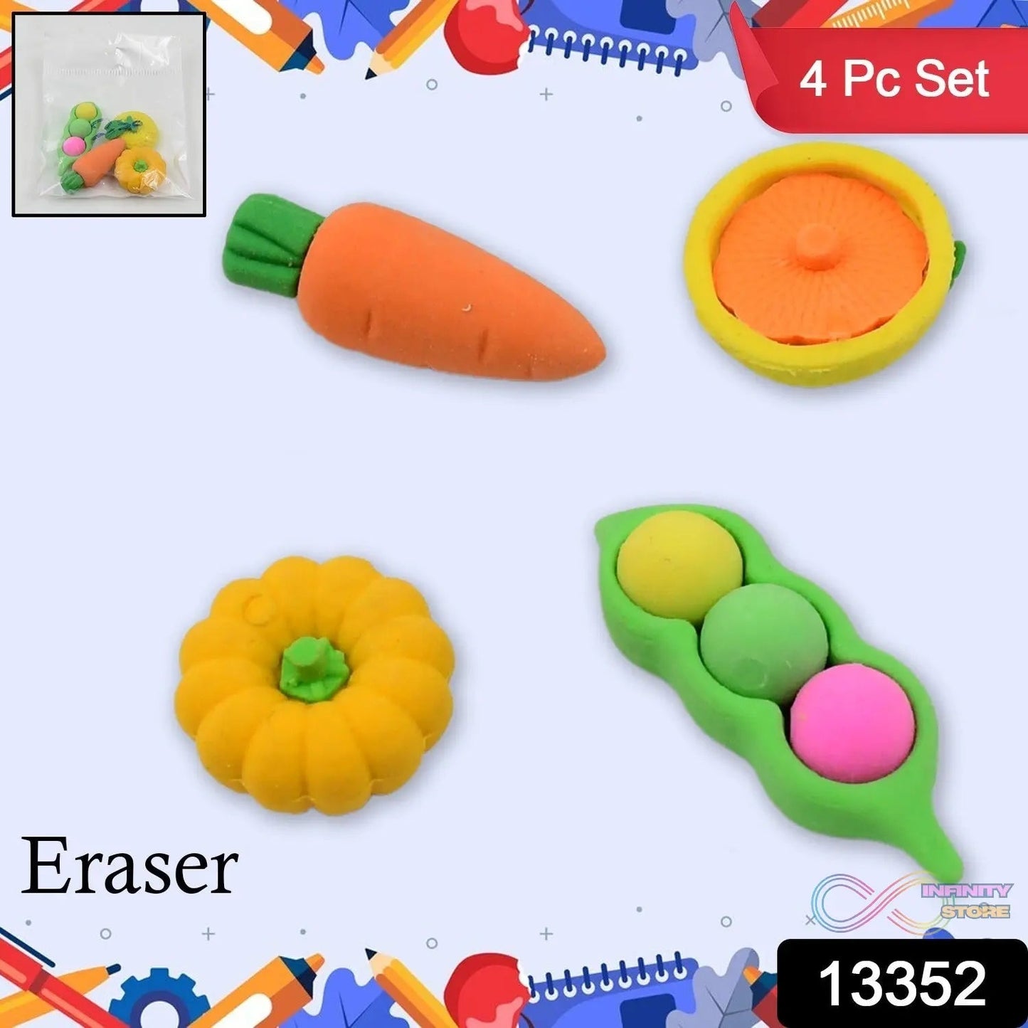 Mix Design Fancy & Stylish Colorful Erasers (1 Set / 4 Pc Set) - infinityexculsivestore.com