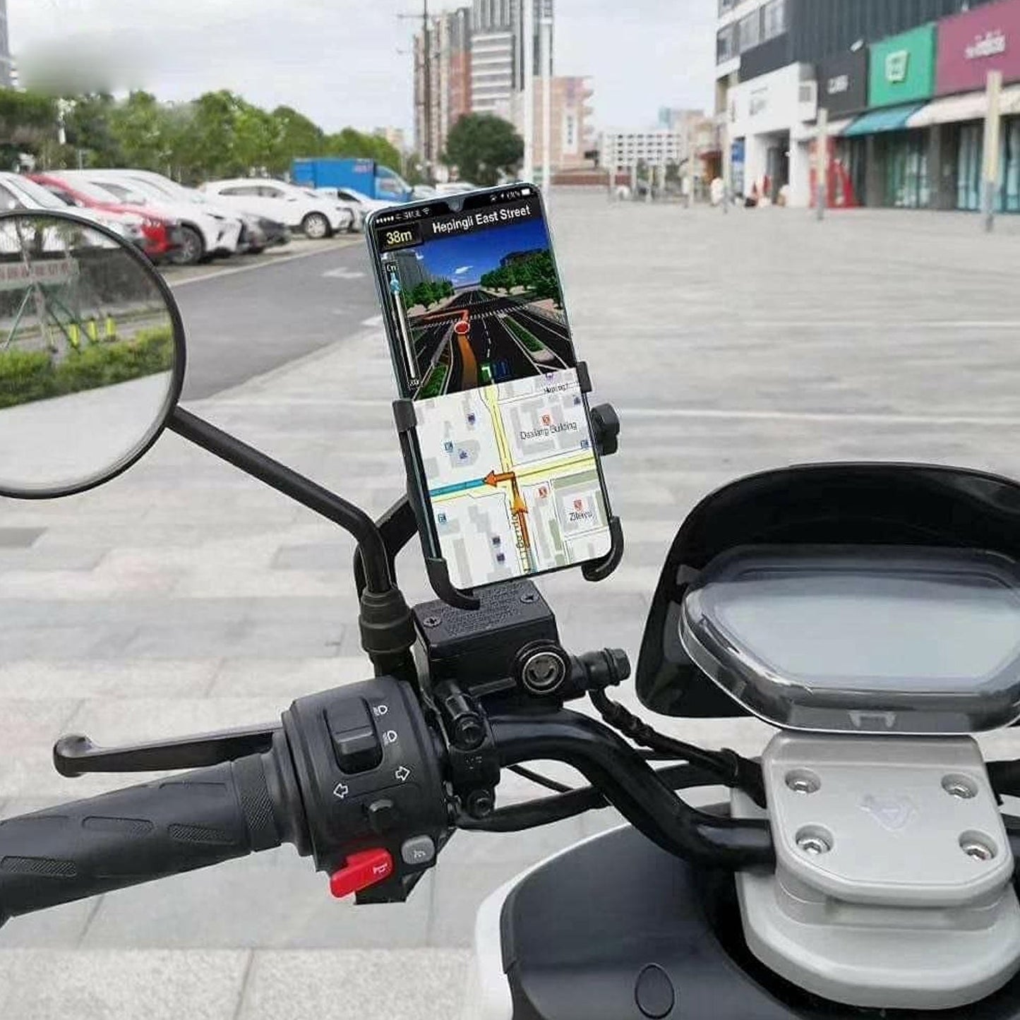 Mobile Phone Holder With Easy Adjustable Rear View Mirror Mount Solid Metal Cradle Stand Suitable for Bike & Mobile Phones - infinityexculsivestore.com