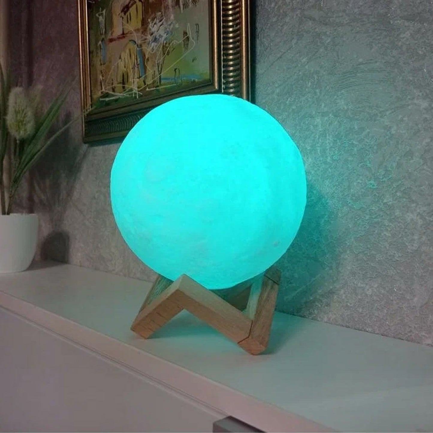 Moon Night Lamp Blue Color with Plastic Stand (15 x12 Cm / 1 Pc) - infinityexculsivestore.com