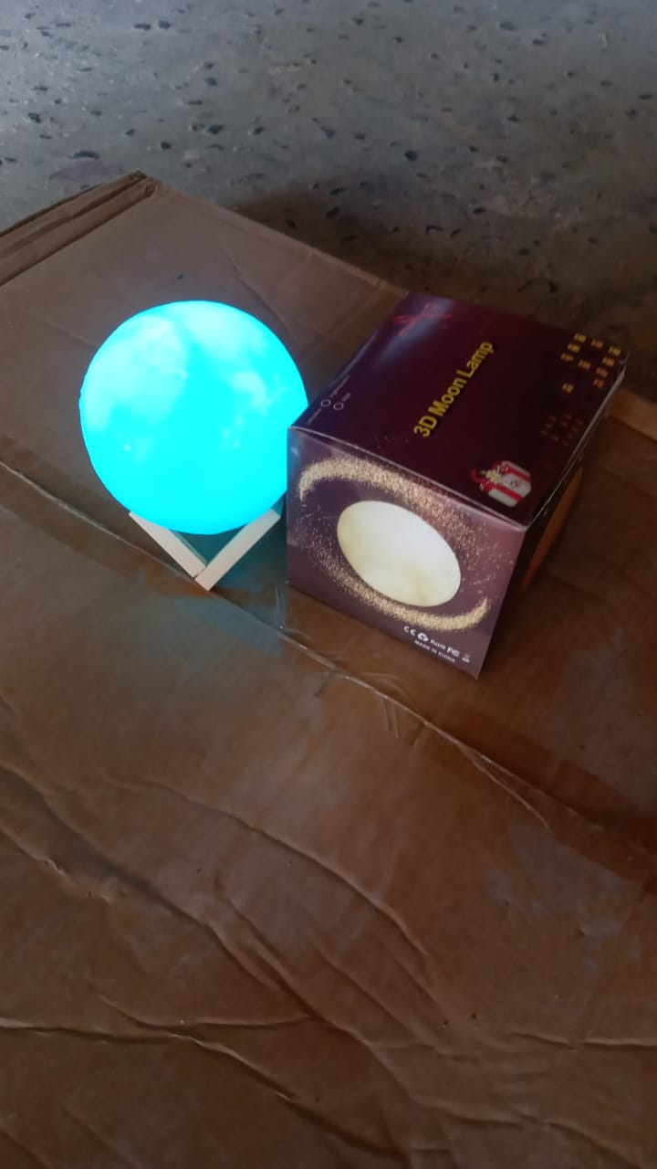 Moon Night Lamp Blue Color with Plastic Stand (15 x12 Cm / 1 Pc) - infinityexculsivestore.com
