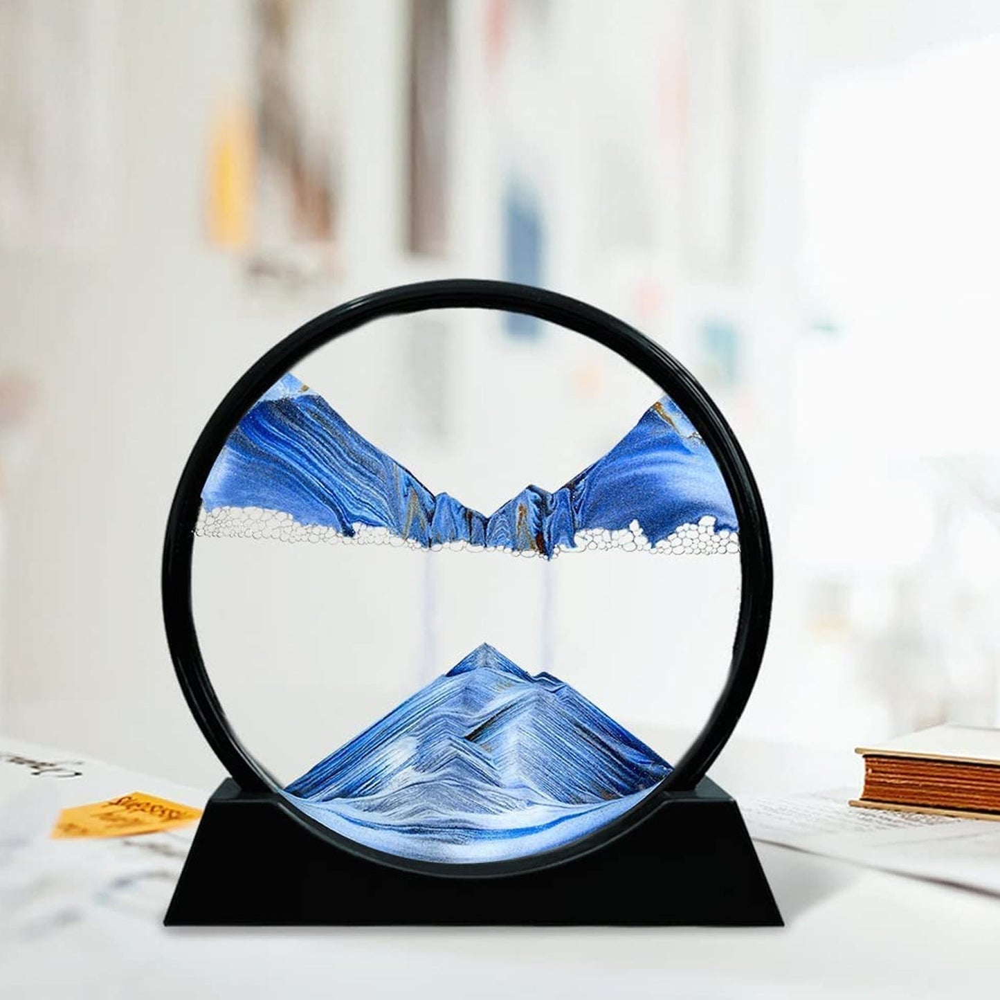 Moving Sand Art Picture Decor, 3D Deep Sea Sandscape Liquid Motion, Round Glass Frame Display Flowing Sand Relaxing Gift for Kids Adults Painting Artistic Sandscape for Home, Office, Ornament Desktop Art Bookshelves Decoration (1 Pc ) - infinityexculsivestore.com