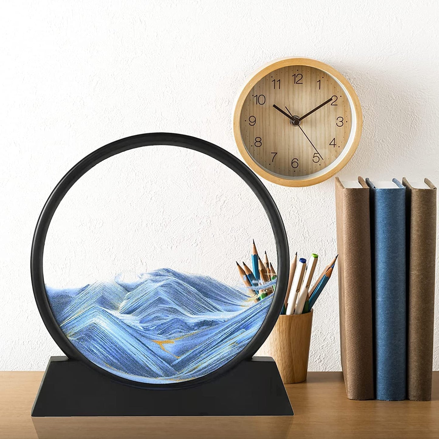 Moving Sand Art Picture Decor, 3D Deep Sea Sandscape Liquid Motion, Round Glass Frame Display Flowing Sand Relaxing Gift for Kids Adults Painting Artistic Sandscape for Home, Office, Ornament Desktop Art Bookshelves Decoration (1 Pc ) - infinityexculsivestore.com