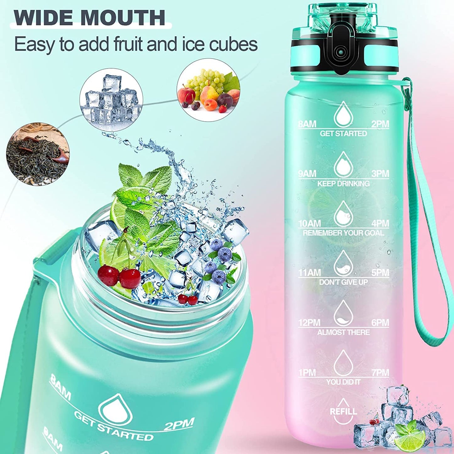 Motivational Water Bottle with Straw & Time Marker - Leakproof Tritan Portable Gym Bottle for Sports, Hiking & Camping - infinityexculsivestore.com