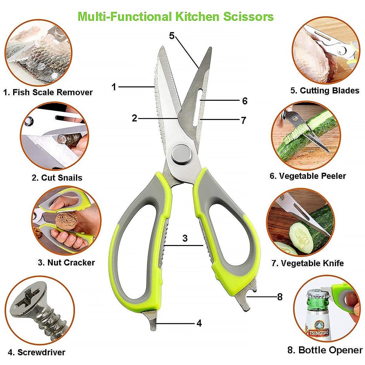Multi - Purpose Kitchen Shears with Magnetic Holder, Stainless Steel, Red Multifunction Heavy Duty and Kitchen Scissors - infinityexculsivestore.com