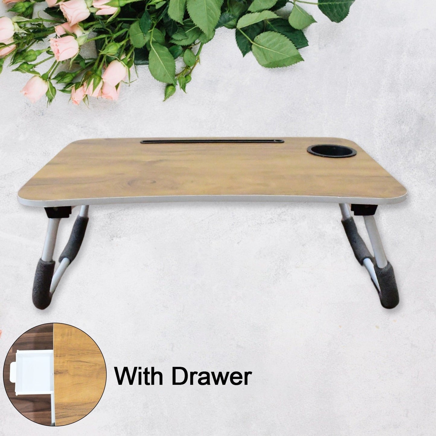 Multi - Purpose Laptop Desk for Study and Reading with Foldable, Cupholder & Drawer (1 Pc / Mix Plain Design / 58×38 Cm) - infinityexculsivestore.com