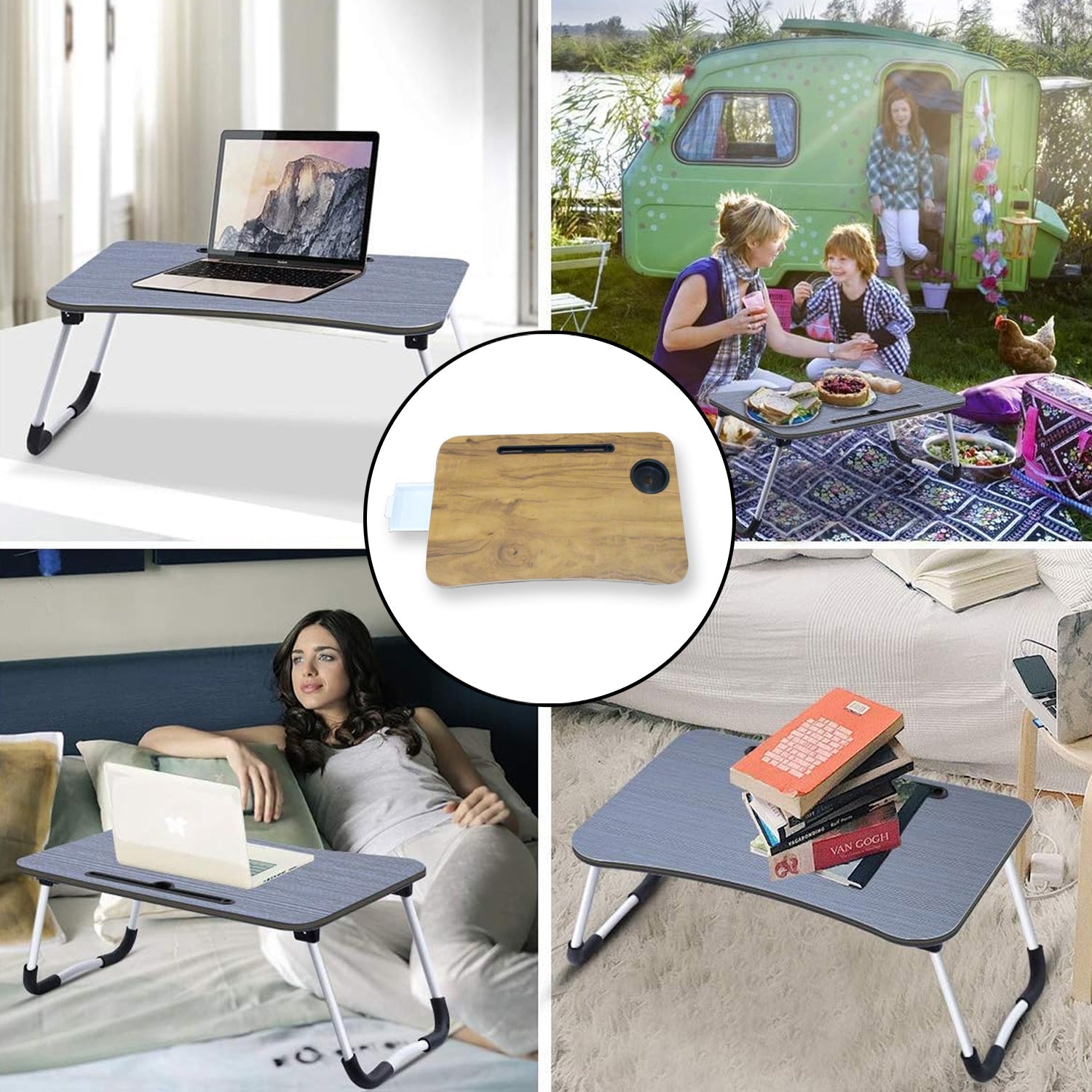 Multi - Purpose Laptop Desk for Study and Reading with Foldable, Cupholder & Drawer (1 Pc / Mix Plain Design / 58×38 Cm) - infinityexculsivestore.com