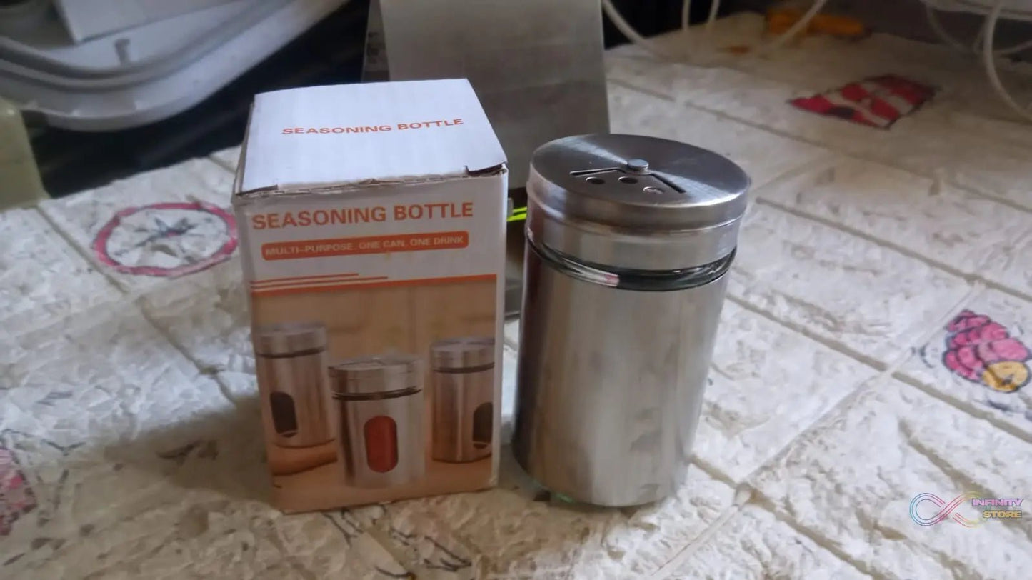 Multi - purpose Seasoning Bottle, Salt and Pepper Shakers Stainless Steel and Glass Set with Adjustable Pour Holes For Home Cooking Picnic, Camping Ration Salt Shakers (1 Pc) - infinityexculsivestore.com