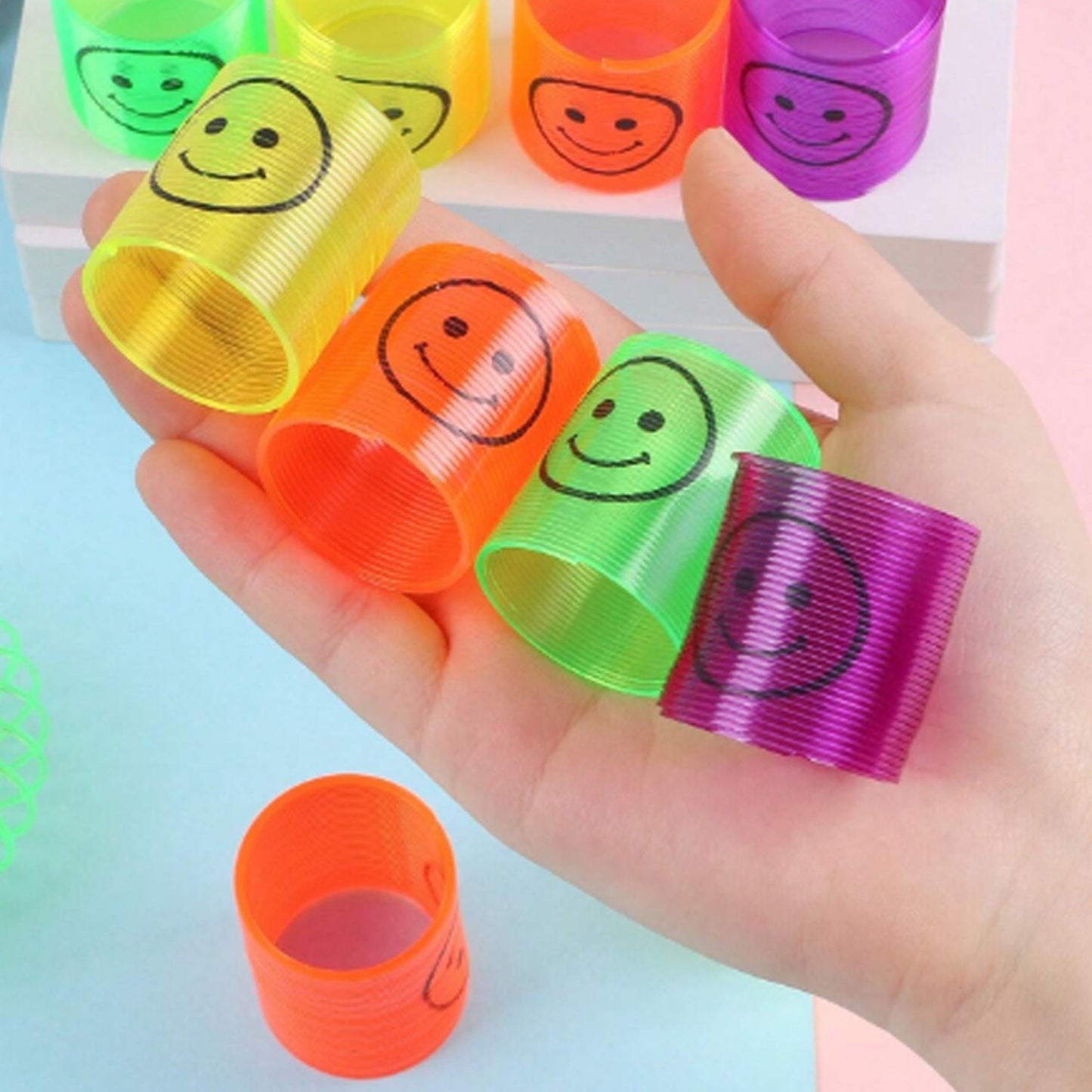 Multicolor Magic Smiley Spring, Spring Toys, Slinky, Slinky Spring Toy, Toy for Kids for Birthdays, Compact and Portable Easy to Carry (12 Pcs Set) - infinityexculsivestore.com