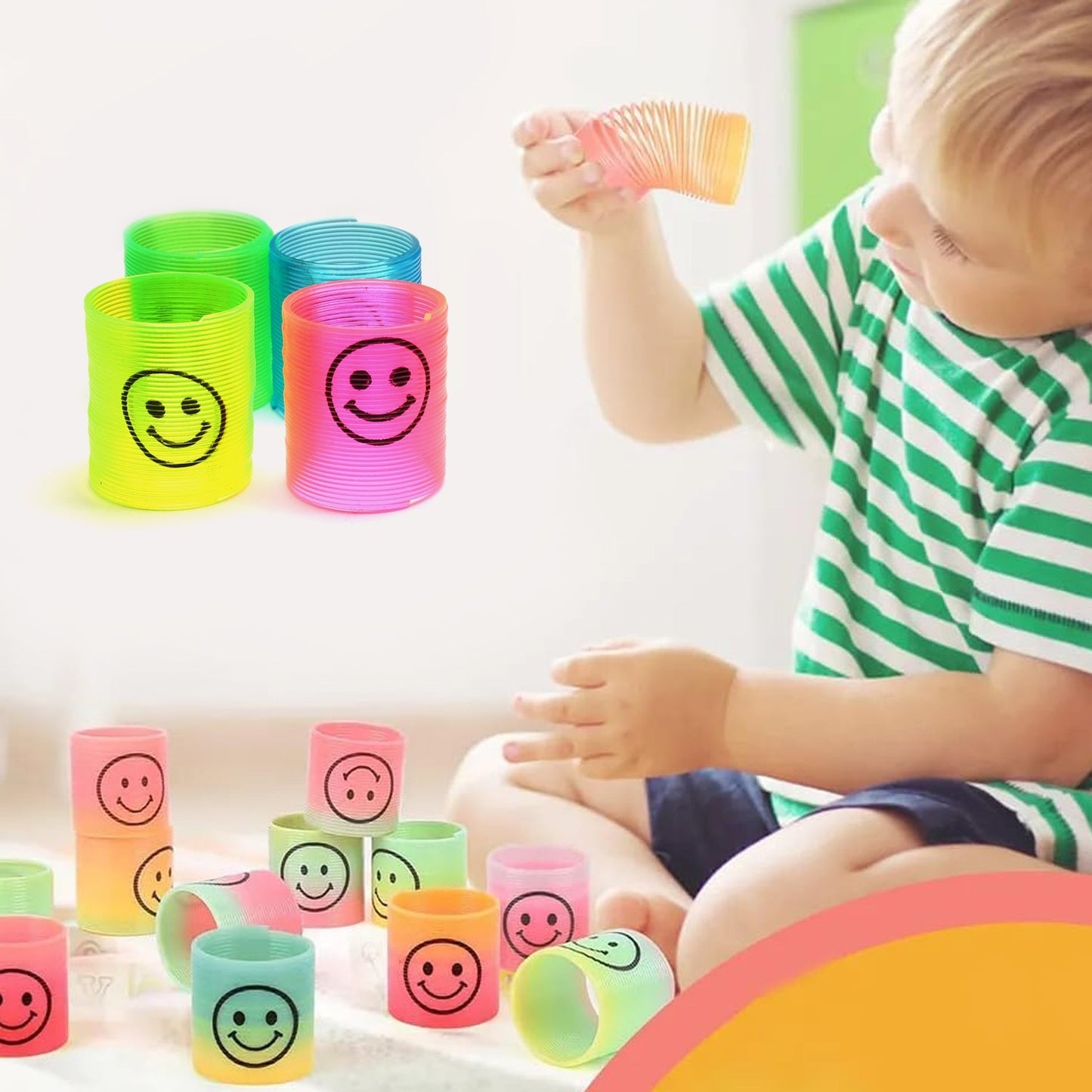 Multicolor Magic Smiley Spring, Spring Toys, Slinky, Slinky Spring Toy, Toy for Kids for Birthdays, Compact and Portable Easy to Carry (12 Pcs Set) - infinityexculsivestore.com