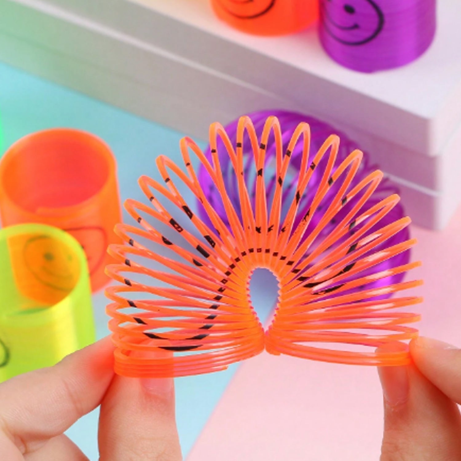 Multicolor Magic Smiley Spring, Spring Toys, Slinky, Slinky Spring Toy, Toy for Kids for Birthdays, Compact and Portable Easy to Carry (12 Pcs Set) - infinityexculsivestore.com
