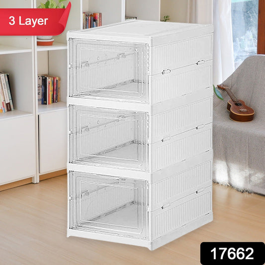 Stackable Multifunctional Storage, for Clothes Foldable Drawer Shelf Basket Utility Cart Rack Storage Organizer Cart for Kitchen, Pantry Closet, Bedroom, Bathroom, Laundry (3 Layer / 1 Pc) - infinityexculsivestore.com