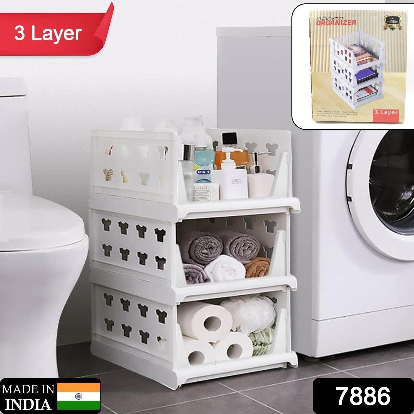 3 Layer Stackable Multifunctional Storage,for Clothes Foldable Drawer Shelf Basket Utility Cart Rack Storage Organizer Cart for Kitchen, Pantry Closet, Bedroom, Bathroom, Laundry(3 Layer 1 Pc) - infinityexculsivestore.com