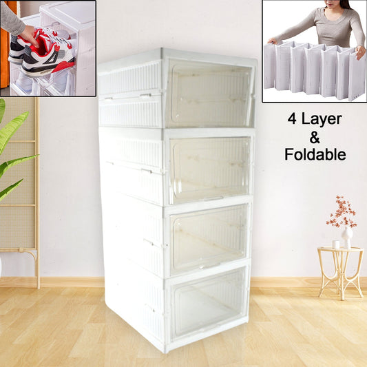 Stackable Multifunctional Storage, for Clothes Foldable Drawer Shelf Basket Utility Cart Rack Storage Organizer Cart for Kitchen, Pantry Closet, Bedroom, Bathroom, Laundry (4 Layer / 1 Pc) - infinityexculsivestore.com