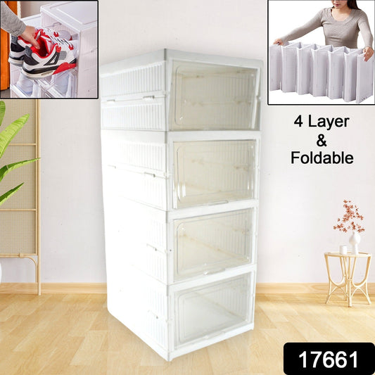 Stackable Multifunctional Storage, for Clothes Foldable Drawer Shelf Basket Utility Cart Rack Storage Organizer Cart for Kitchen, Pantry Closet, Bedroom, Bathroom, Laundry (4 Layer / 1 Pc) - infinityexculsivestore.com
