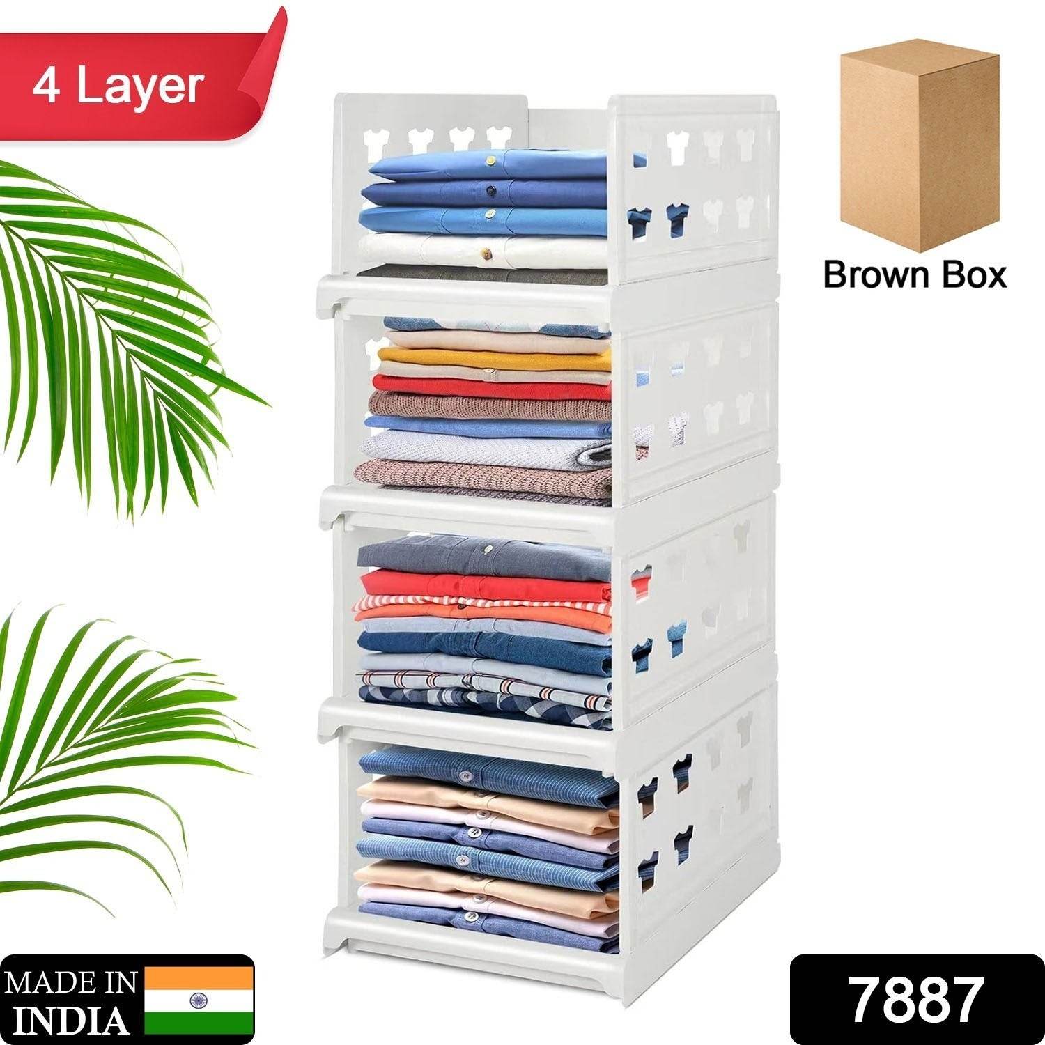 4 Layer Stackable Multifunctional Storage,for Clothes Foldable Drawer Shelf Basket Utility Cart Rack Storage Organizer Cart for Kitchen, Pantry Closet, Bedroom, Bathroom, Laundry (4 Layer 1 Pc) - infinityexculsivestore.com