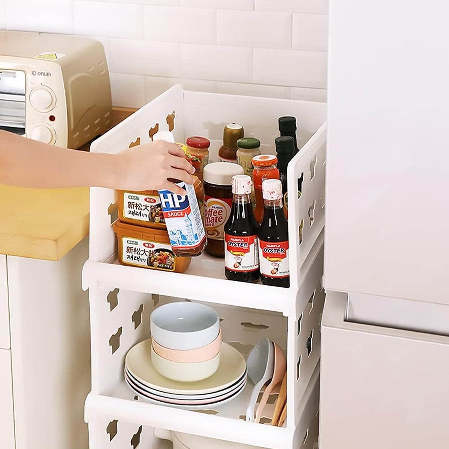 4 Layer Stackable Multifunctional Storage,for Clothes Foldable Drawer Shelf Basket Utility Cart Rack Storage Organizer Cart for Kitchen, Pantry Closet, Bedroom, Bathroom, Laundry (4 Layer 1 Pc) - infinityexculsivestore.com