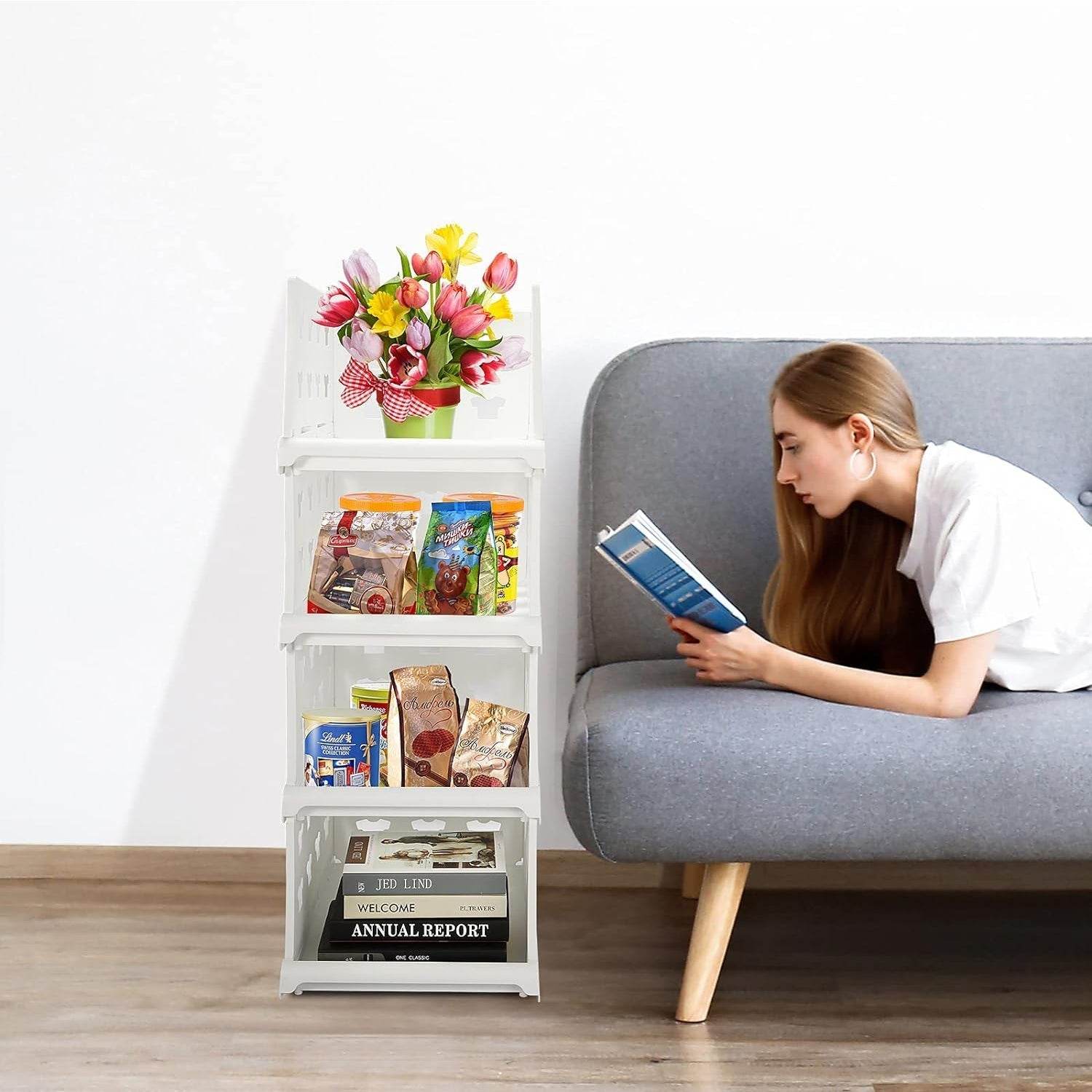 4 Layer Stackable Multifunctional Storage,for Clothes Foldable Drawer Shelf Basket Utility Cart Rack Storage Organizer Cart for Kitchen, Pantry Closet, Bedroom, Bathroom, Laundry (4 Layer 1 Pc) - infinityexculsivestore.com